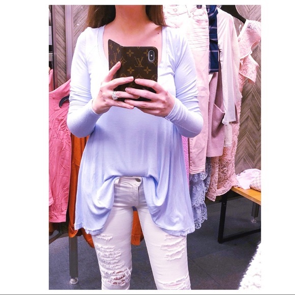 FREE PEOPLE BOHO FLOWY TUNIC TOP LONG SLEEVES RIB KINT PULLOVER TEE A3C - Picture 9 of 16